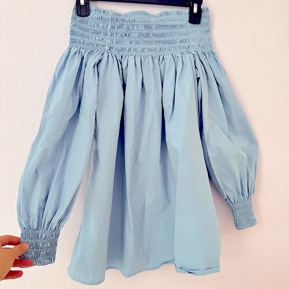 COS Smocked Blue Off The Shoulder Top - Picture 2 of 6